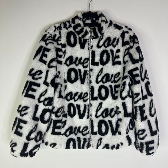 Chaser Love Faux Fur Teddy Jacket Black & White Size Large - Picture 2 of 9